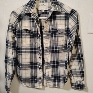 ABERCROMBIE  Blue Plaid FLANNEL Button Front Shirt BOYS Size Medium Muscle